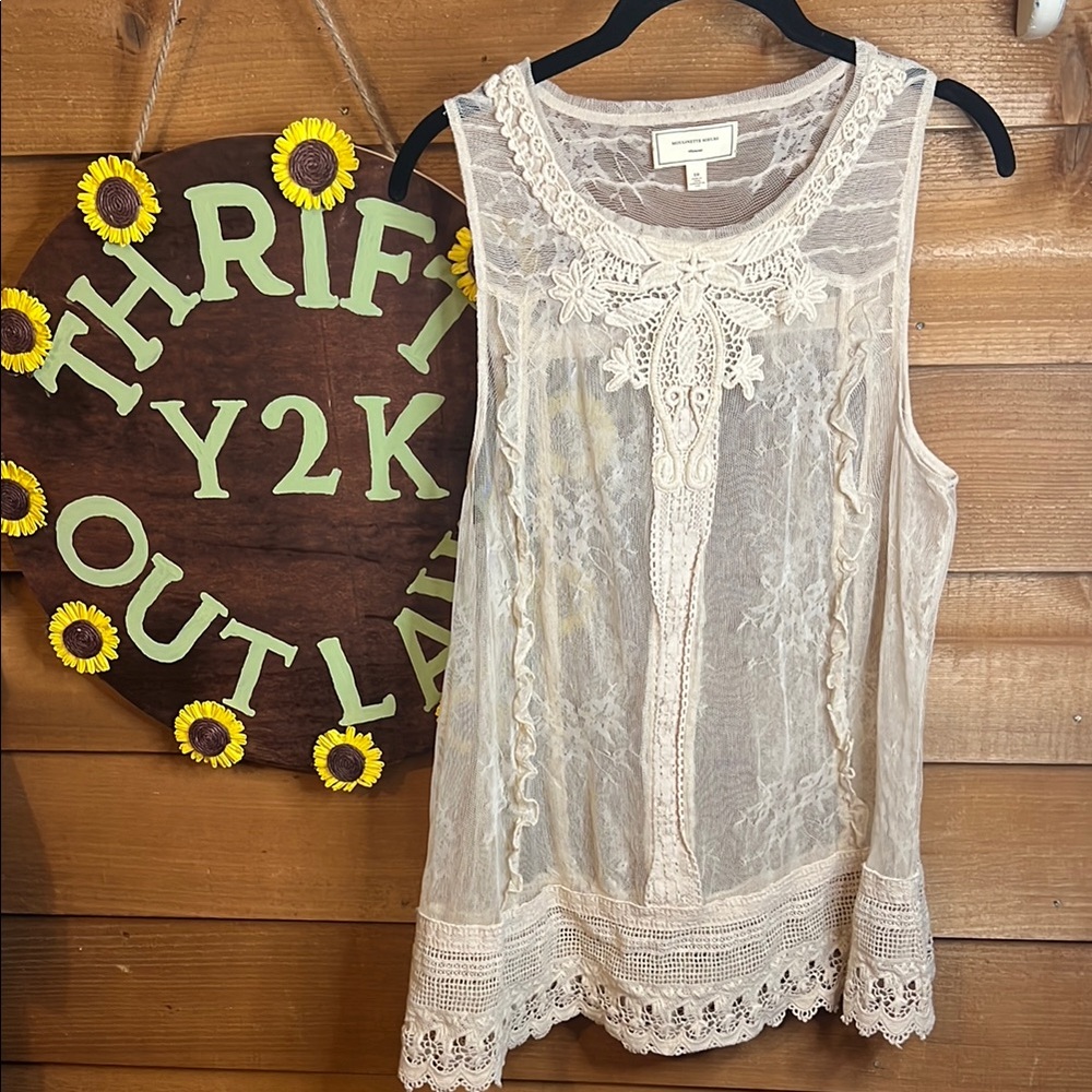 Anthropologie Moulinette Soeurs Crochet Floral Knit Ruffle Cotton Lace Tank Lace